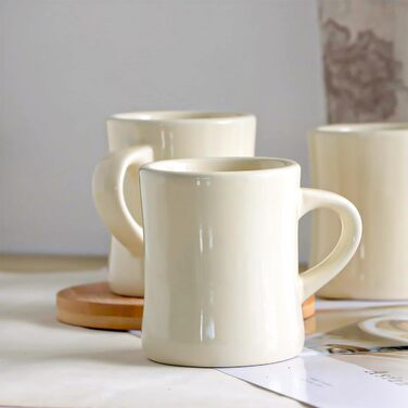 Retro coffee cup set with handle, for coffee, tea, hot chocolate, milk, latte (crema), 284 ml, set of 4