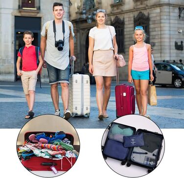 Органайзер для валізи OSDUE, набір 8 шт: кубики для пакування, водонепроникні сумки для одягу, органайзери для подорожей, косметичка, мішечок для взуття, кишеня для USB-кабелів (Бежевий) (Тип B-8шт Синій)