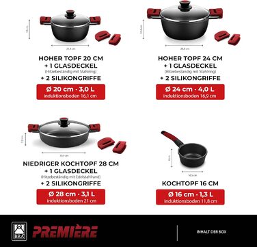 Набір посуду BRA Premiere 9-ти частинний з антипригарним покриттям, з алюмінію, знімні ручки, PFOA-free, для всіх типів плит та духовок