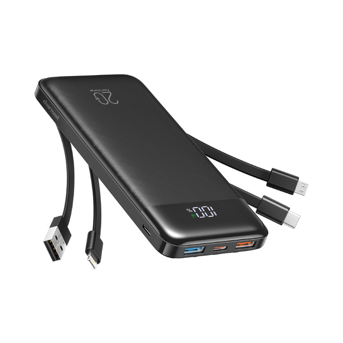 Повербанк Charmast 20000 mAh з вбудованими кабелями, швидка зарядка 22.5W, чорний