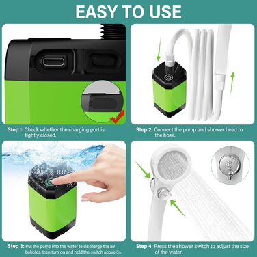 Upgraded Portable Camping Shower, Camping Shower with Rechargeable 6000mAh Battery and Temperature Display, Mobile Shower Set with Showerhead and Hose for Hiking, Camping, Travel, Beach, Pet