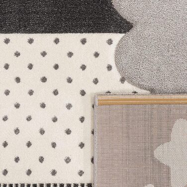 Paco Home Children's Rug, Carpet, Kids' Room, Boy, Girl, Pastel, Modern, Checkered, Dots, Moon, Stars, White, Gray, Blue, Size: Ø 120 cm Round