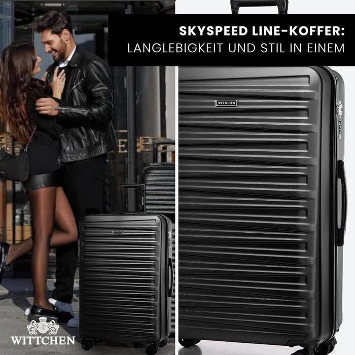 WITTCHEN Skyspeed Line - великий валіза з жорстким корпусом ABS, 4 колеса, телескопічна ручка, комбінаційний замок, чорний. Підходить для авіакомпаній Lufthansa, Eurowings, Ryanair, Condor
