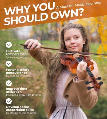 Скрипка Vangoa 4/4: Повнорозмірний комплект для початківців з масивного дерева, червоний, для правшів