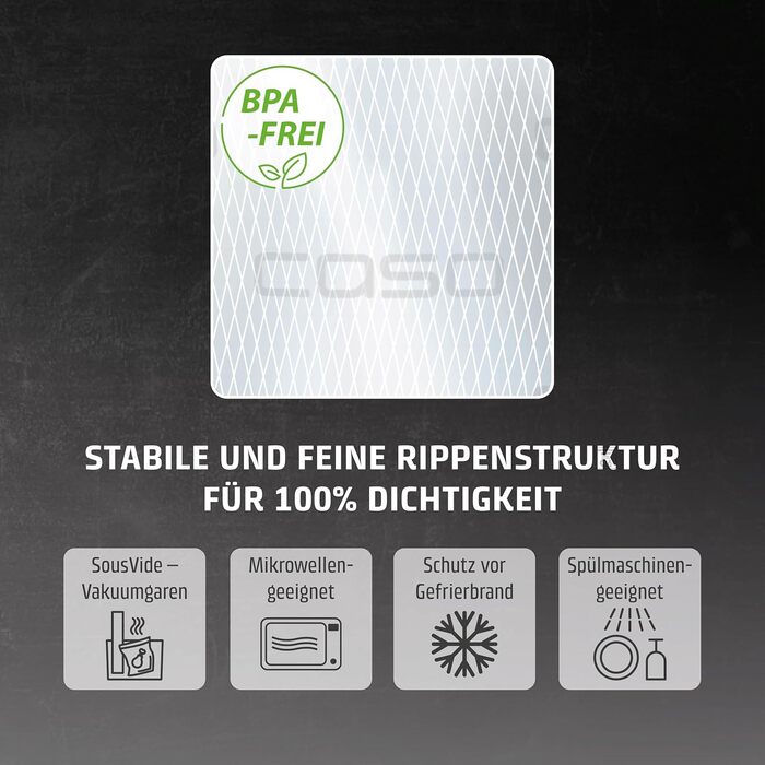 CASO Profi Zipper Bag Set 5 / 40 pcs 16x23 cm, 40 pcs 20x30 cm, 20 pcs 30x40 cm 150µm, for vacuum sealers / heat sealers, BPA-free, very strong, tear-resistant, cookable, Transparent