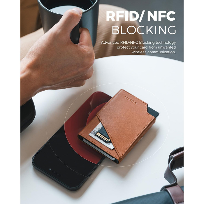 RFID-захисна картхолдер VULKIT з відділенням для грошей, з натуральної шкіри, коричневий