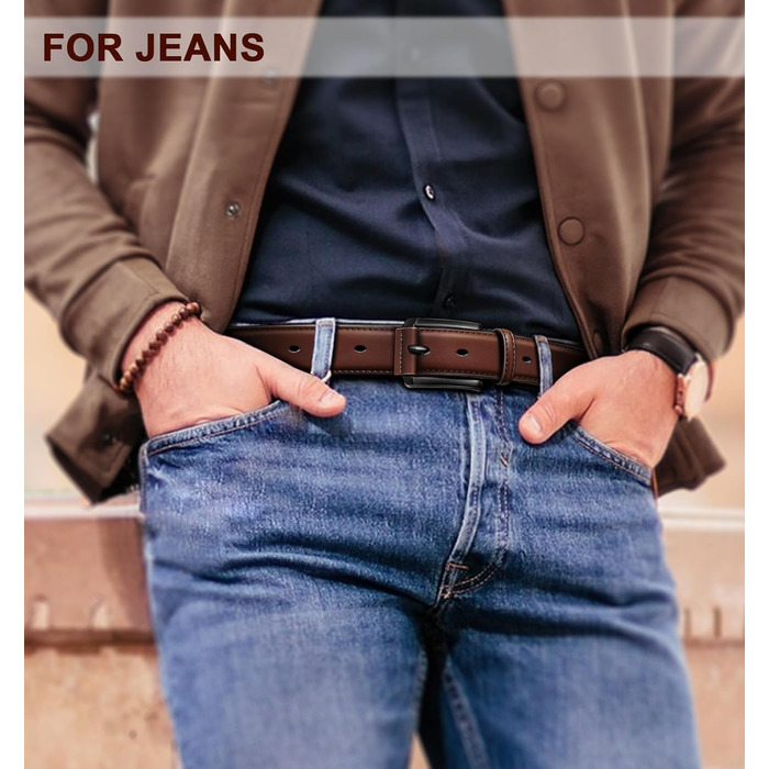 Чоловічий ремінь KEMISANT 2 шт. – шкіряний ремінь для чоловіків, повсякденний, для гольфу, до джинсів, 3,5 см, 2 шт. в упаковці, чорний/кавовий, розмір 63-110 см