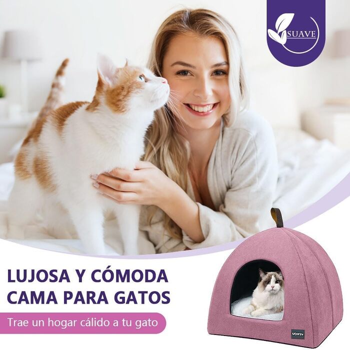 М'яке ліжко-печера для котів, тепле плюшеве ліжко для котів, гніздо для котів з знімним внутрішнім подушечкою (Рожевий, M)