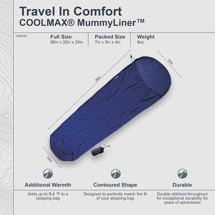 Спальний мішок-вкладиш Cocoon MummyLiner Coolmax синій