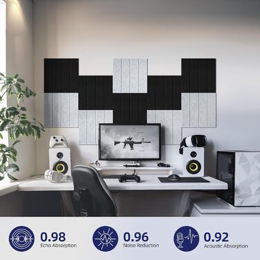Акустичні панелі Vieshful самоклеючі 30x30x1 см, шумопоглищаючі панелі з фетру для стін, звукоізоляція для студії, дому та офісу (10 шт, сірі)