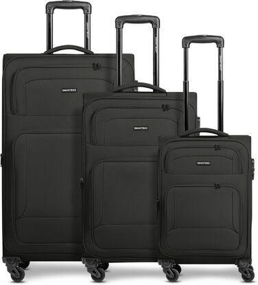Набір валіз SMARTBOX 3 шт. для жінок та чоловіків | Легкі та міцні валізи-ролери, високоякісний softcase, 4 колеса та кодовий замок | Розширювані з деhnfalten (Edition 04) Чорний