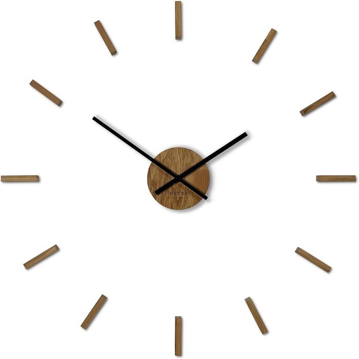 FLEXISTYLE 3D Wall Clocks DIY Oak Large 50-75CM (Thickness 19MM!) for Office Living Room Bedroom Decoration, z54g eco75 d-1-x (Oak/Black 2, HolzSimple)