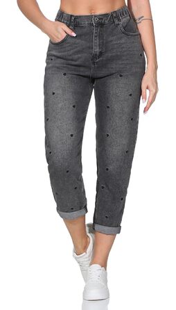 Джинси жіночі Hailys Mom Jeans з високою талією, сірі серця (S)