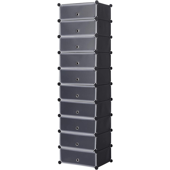 WOLTU Shoe Box, Shoe Storage, Set of 10, Stackable Design, for 20 Pairs, with Door, Hooks, 40x30x170 cm, White (47 x 35 x 170 cm, Black)