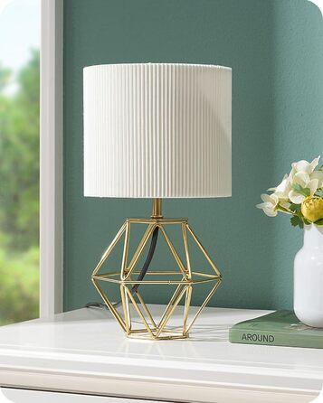 EDISHINE Настільна лампа, сучасний індустріальний дизайн, цоколь E14, вінтаж, для спальні, вітальні, білий & золотий колір (кремово-білий жалюзі + золото)