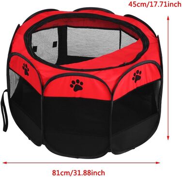 Клітка-манеж для домашніх тварин, автоматична, складна, знімний дах, для собак та котів, сітчаста тканина, захист від сонця, червона, 81 x 45 см
