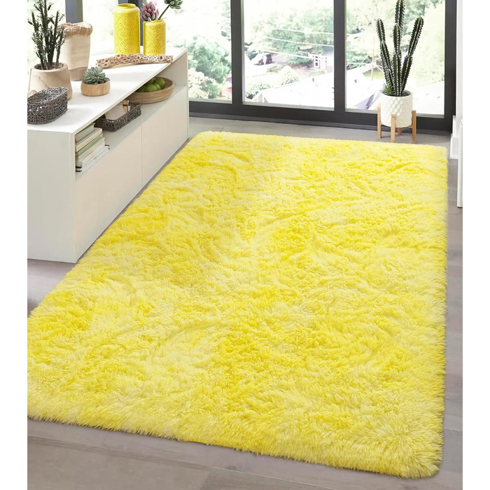 Килим Andecor Shag 5x8 футів жовтий, пухнастий, для вітальні, спальні, дитячої, м'який плюшевий, для дому та декору