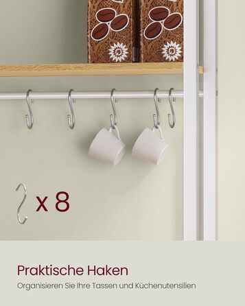 Стелаж кухонний VASAGLE з розетками, 90 см, 40x60x170 см, вінтажний коричневий + чорний, 8 гачків, KKS058K02