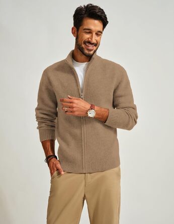 Чоловіча вітрозахисна куртка-кардиган PJ PAUL JONE з коміром-стійкою та блискавкою, колір верблюжий (S)