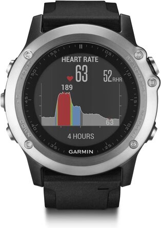 Годинник Garmin Fenix 3 GPS Multisport з мінеральним склом, срібний корпус, чорний ремінець та пульсометром на зап'ясті