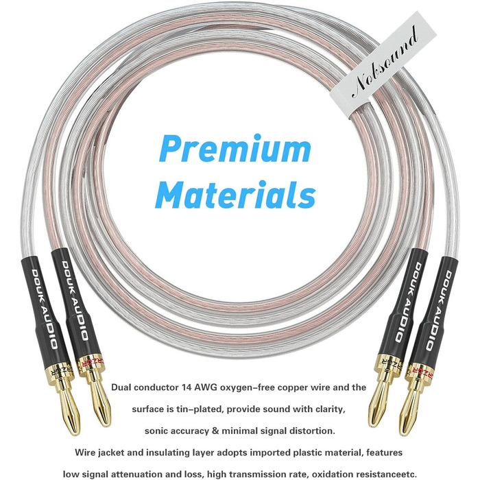 Акустичний кабель Douk Audio 14AWG OFC зі штекерами-бананами з позолоченням, 1 м