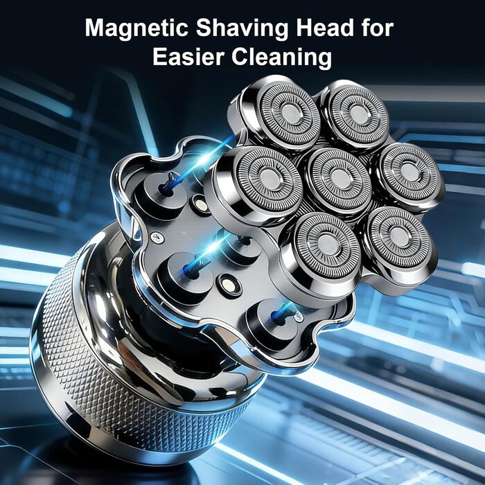 Електричний бритва для голови Glatzen Herren: професійний бритва для гоління голови, вологий та сухий, з LED-дисплеєм, 2 швидкості, сріблястий