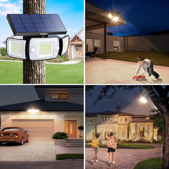 INTELAMP Solar Lights for Outdoors with Motion Sensor, 6000 mAh Solar with Remote Control, 1200LM, 270° Wide-Angle Solar Lights, IP65 Waterproof for Porch and Garage (1 Piece - Warm Light)