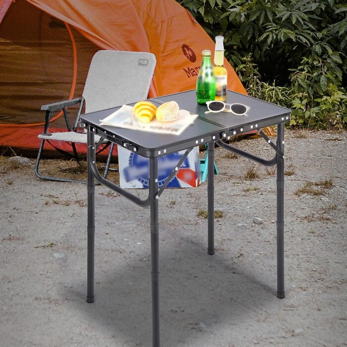REDCAMP Складаний столик з регулюванням висоти, легкий портативний туристичний столик 60 x 40 см (4 рівня висоти) з сітчастою поверхнею, для дому та вулиці, балкона, ринку, кухні, темно-сірий, 60*40 см (4 рівня)
