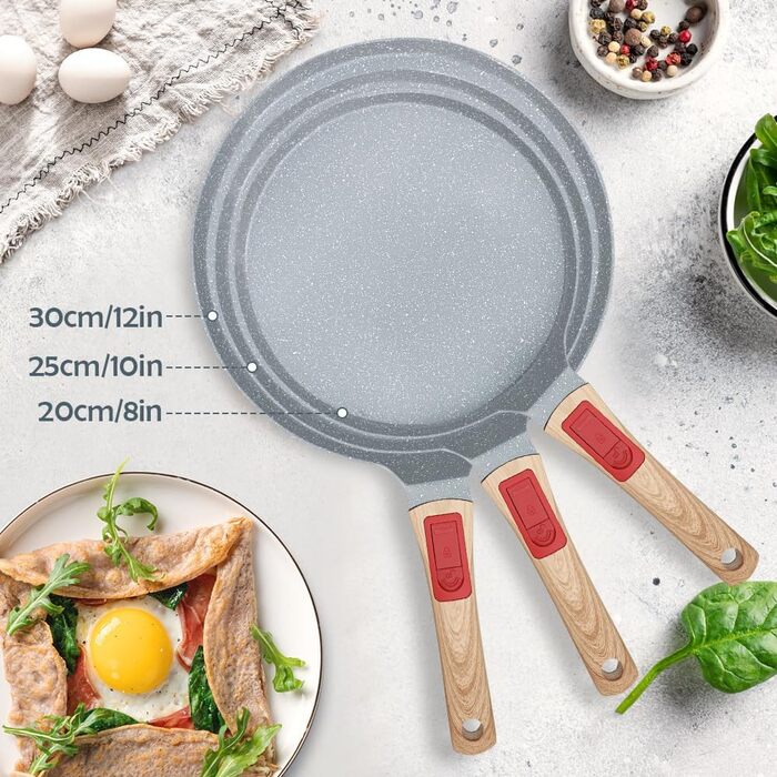 RANX INGST Crepe Pan with Removable Handle 20 cm - Non-Stick Ceramic Coating - Pancake Pan with Batter Spreader - Blue Blue 20 cm