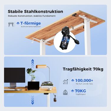 Регульований за висотою стіл Agilestic: електричний, з пам'яттю, ергономічний, 140x60 см, білий (світло-коричневий)