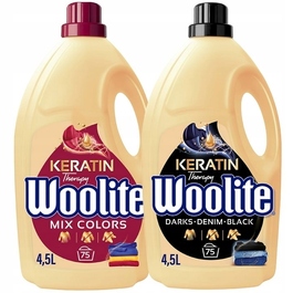 Рідкий засіб для прання WOOLITE Keratin Therapy MIX чорне + кольорове, 75 прань, 2x 4,5 л