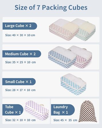 Органайзер для валізи Narwey 7 шт. Набір кубиків для пакування, рюкзак, органайзер для подорожей, сумки для валізи, аксесуари для подорожей (Смугастий) (A-комбінований Checker)