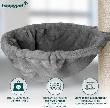 HAPPYPET Дряпка для котів 260 см – велика, стійка, для кількох котів, з аксесуарами, сіра