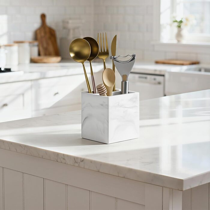 Тримач для зубних щіток Luxspire з 5 відсіками, керамічний, для ванної кімнати, електричних щіток та пасти, білий мармур