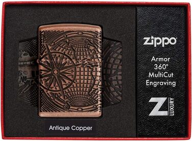 Zippo 29853 – World Map, Antique Copper – Gasoline Windproof Lighter, Refillable, in a High-Quality Gift Box