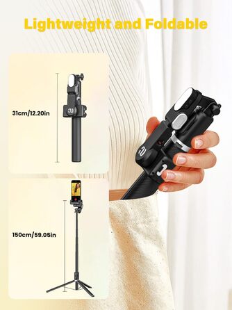 Стабілізатор для телефону AOCHUAN M2Pro Black з відстеженням обличчя, 4-в-1 RGB-підсвічування, 108 см, для iPhone та Android