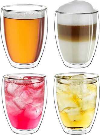 Creano Double-Walled XXL Insulated Glass 400ml, Extra Large Heat-Resistant Coffee/Tea/Latte Macchiato Glass Made of Borosilicate Glass, Set of 4