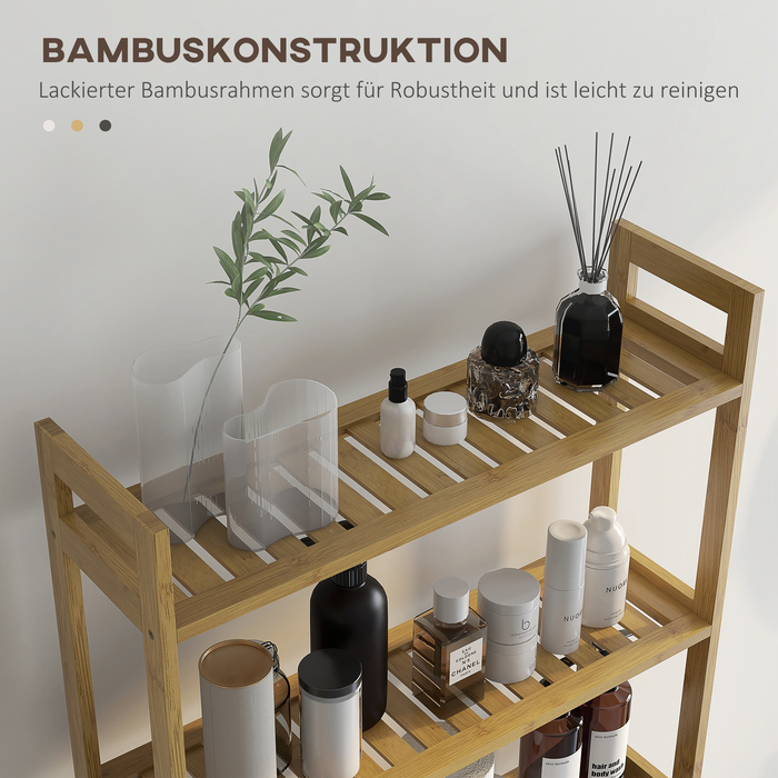 kleankin 3-Tier Toilet Bowl Shelf Bathroom Storage Rack with Tip-Over Protection Bamboo, Natural, Space-Saving Storage Shelf for Bathroom