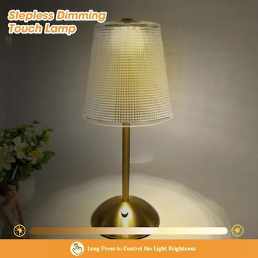 Настільна лампа Starnearby бездротова LED акумуляторна, золота. Лампа нічна з димером та сенсорним керуванням для спальні, ресторану, офісу