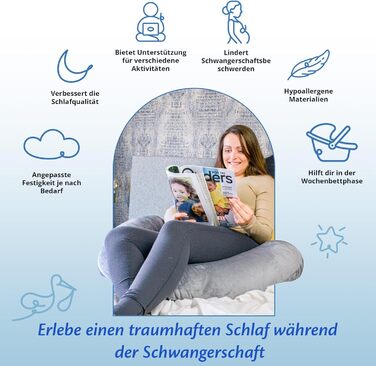 Подушка для вагітних Ella J-форми, ортопедична подушка для сну на боці, універсальна U-подушка, подушка для годування з чохлом Minky, повнорозмірна підтримуюча подушка для жінок, 155x80 см, сіра