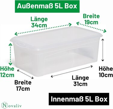 6 Storage Boxes with Lid 5L Transparent Boxes Stackable Nestable Storage boxes with Clip Closure BPA-free Plastic 34x19x11 cm