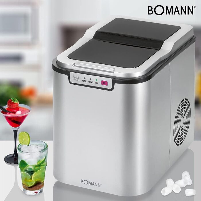 Машина для приготування льоду Bomann® EWB 6068 CB (срібна) - швидке виробництво, до 10 кг на добу, 2 розміри кубиків льоду, 1,1 л резервуар для води, з лопаткою