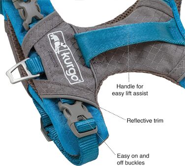 Шлейка для собак Kurgo Journey Air, зручна та безпечна для прогулянок та бігу, з ручкою для контролю, відбивачі, посилена, середній розмір (Orange/Sunset Chevron)