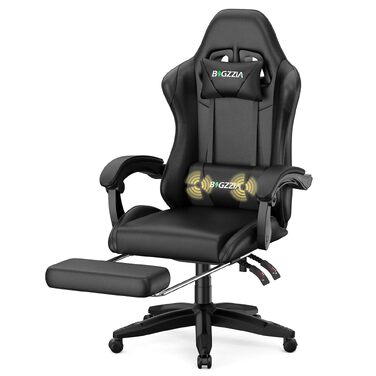 Ігрове крісло Bigzzia Ergonomic Gaming Stuhl з підніжкою та функцією масажу, чорне