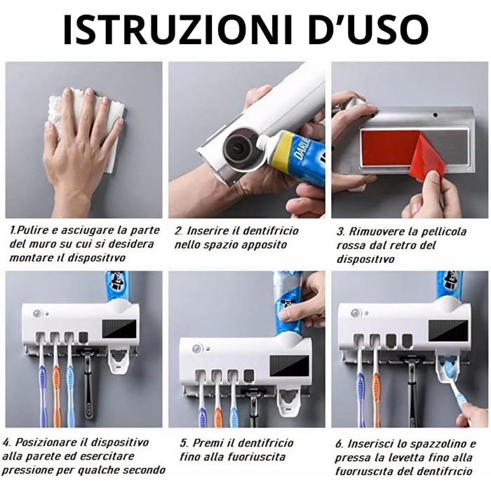 Тримач для зубних щіток S.I.C з УФ-дезінфекцією, LED-підсвіткою та дозатором пасти, для 4 щіток (білий)