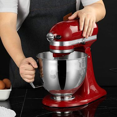Миска з нержавіючої сталі 4,8 л з ручкою для KitchenAid, аксесуари для кухонної машини, сумісна з моделями K5THSBP, 125/150/165/175, підходить для посудомийної машини, срібляста