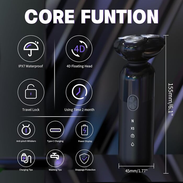 Електричний гоління для чоловіків Sejoy з 4D головкою, бездротовий, для мокрого та сухого гоління, потужний мотор