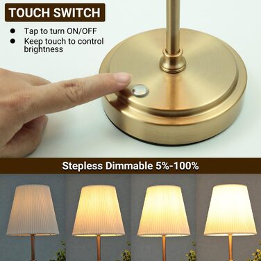 LED настільна лампа бездротова з акумулятором 3000mAh, торшер для спальні, вітальні, на вулицю (Retro Gold, 2 шт.)