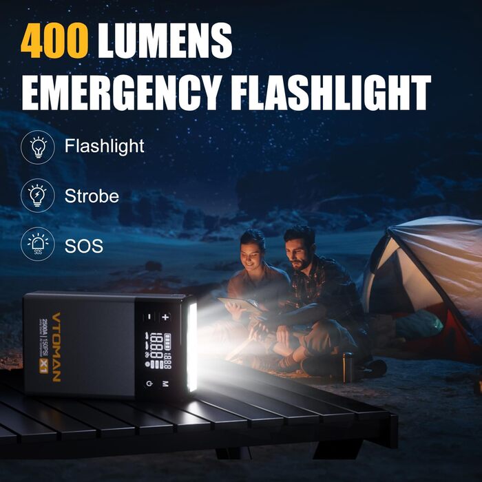 VTOMAN X1: Портативний акумуляторний пусковий пристрій з компресором, 2500A, для авто (бензин до 8.5 л, дизель до 6 л), 150 PSI, 12V, сірий