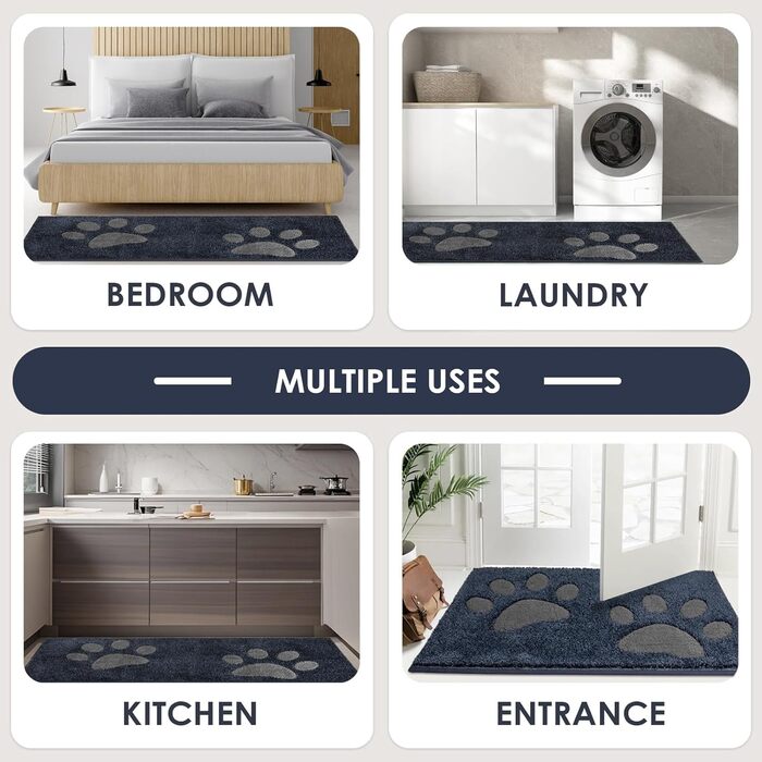 Килимок для дому FCSDETAIL, 50x80 см, миючий, водонепроникний, з антиковзаючою поверхнею, для собак та вологих лап (Темно-синій)